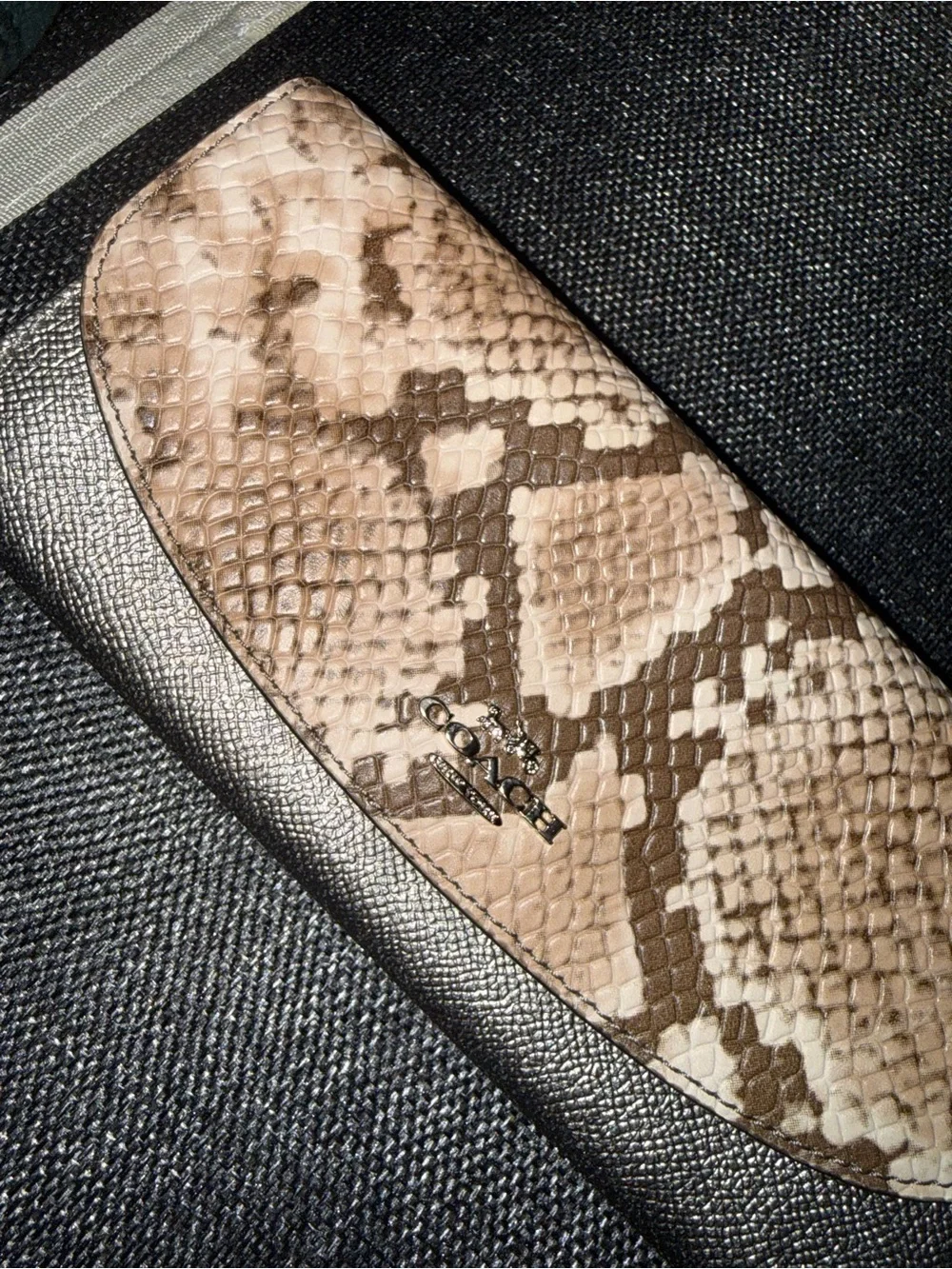 Coach Women's Snake-Print Clutch Wallet in Beige Brown